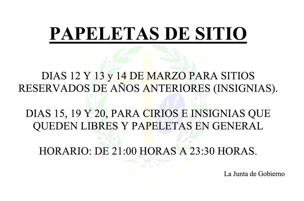 Horario de Papeletas de Sitio 2018