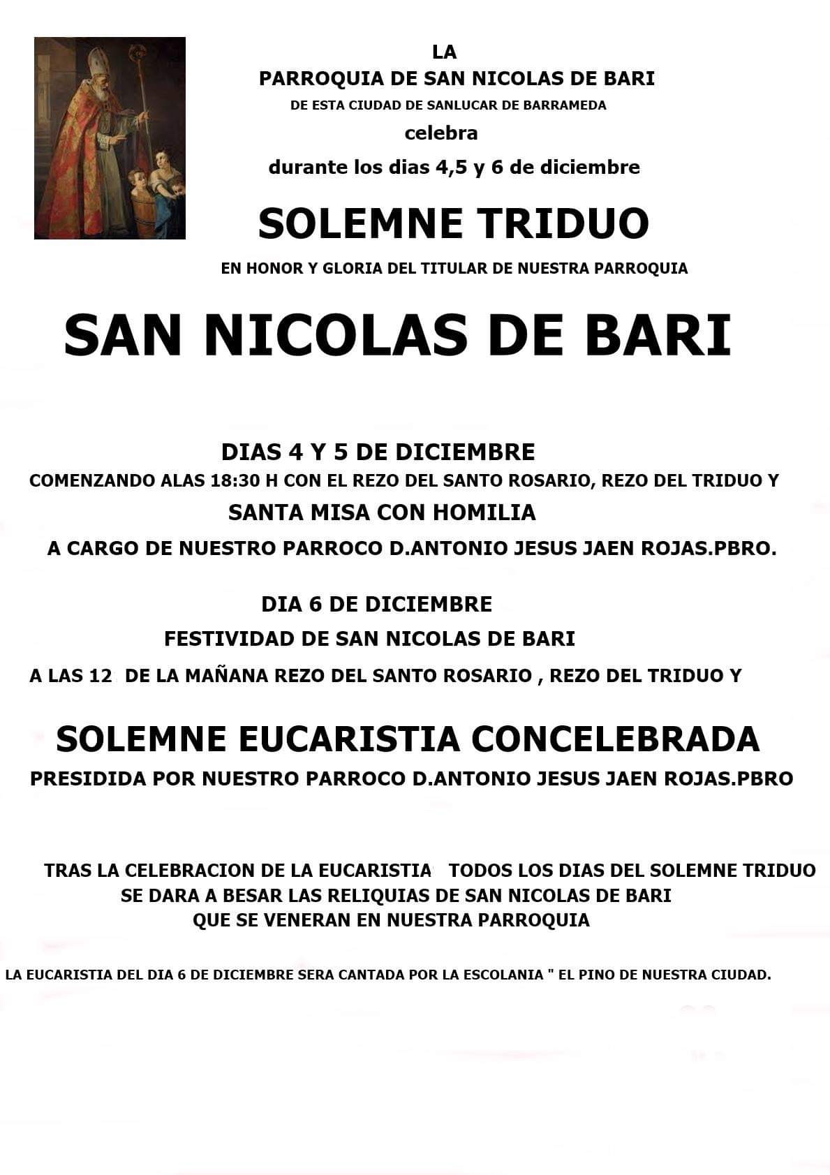 Triduo a  San Nicols de Bari